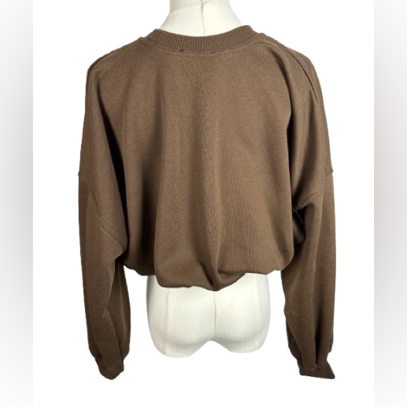 Zara Brown Cropped Crew Neck Sweatshirt Size M - Picture 3 of 6